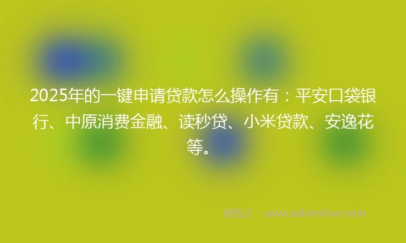2025年的一键申请贷款怎么操作有：平安口袋银行、中原消费金融、读秒贷、小米贷款、安逸花等。