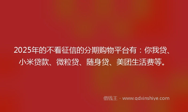 2025年的不看征信的分期购物平台有：你我贷、小米贷款、微粒贷、随身贷、美团生活费等。