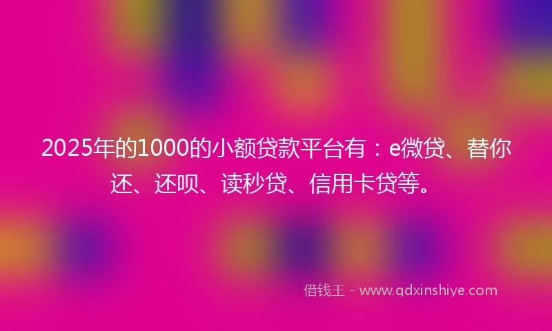 2025年的1000的小额贷款平台有：e微贷、替你还、还呗、读秒贷、信用卡贷等。