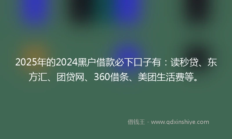 2025年的2024黑户借款必下口子有：读秒贷、东方汇、团贷网、360借条、美团生活费等。