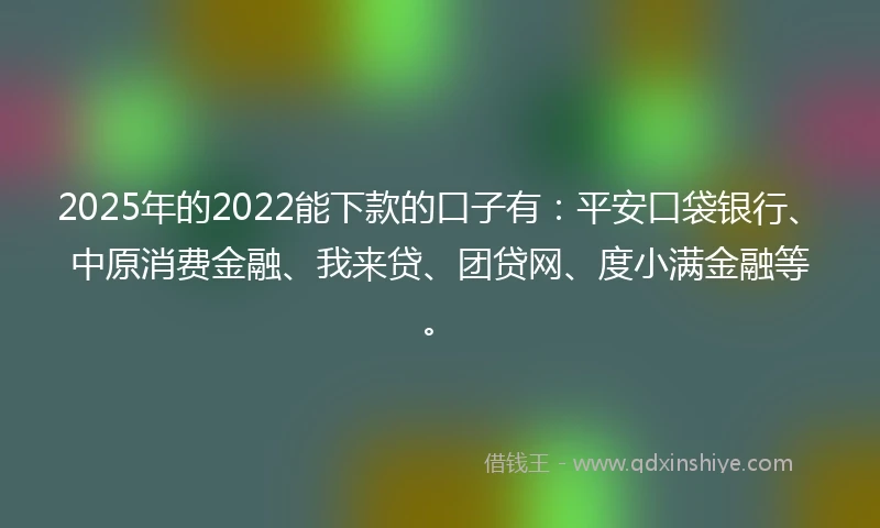 2025年的2022能下款的口子有：平安口袋银行、中原消费金融、我来贷、团贷网、度小满金融等。