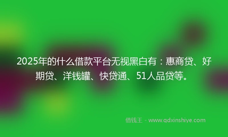 2025年的什么借款平台无视黑白有：惠商贷、好期贷、洋钱罐、快贷通、51人品贷等。