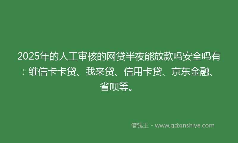 2025年的人工审核的网贷半夜能放款吗安全吗有：维信卡卡贷、我来贷、信用卡贷、京东金融、省呗等。