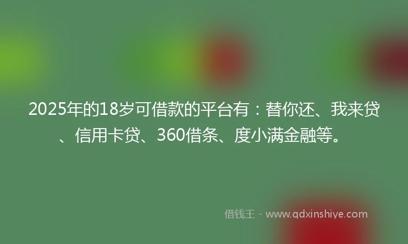 2025年的18岁可借款的平台有：替你还、我来贷、信用卡贷、360借条、度小满金融等。