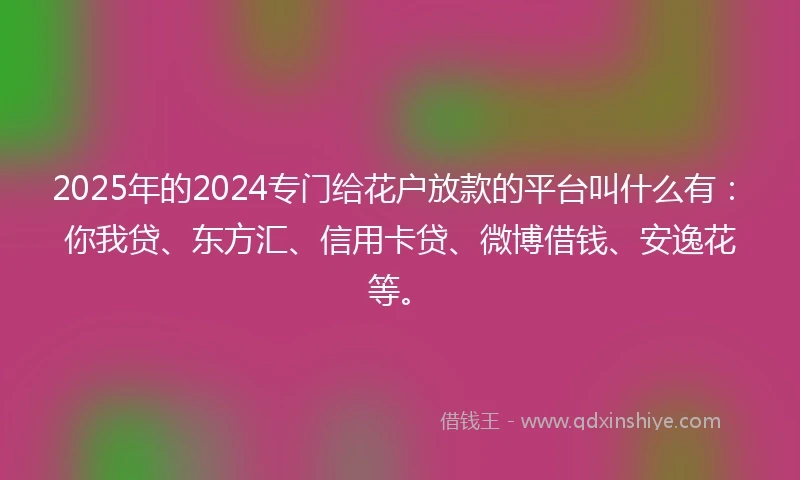 2025年的2024专门给花户放款的平台叫什么有：你我贷、东方汇、信用卡贷、微博借钱、安逸花等。