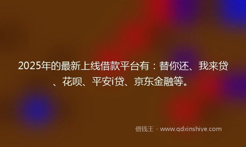 2025年的最新上线借款平台有：替你还、我来贷、花呗、平安i贷、京东金融等。