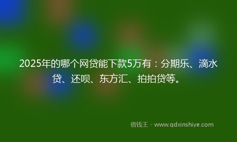 2025年的哪个网贷能下款5万有：分期乐、滴水贷、还呗、东方汇、拍拍贷等。