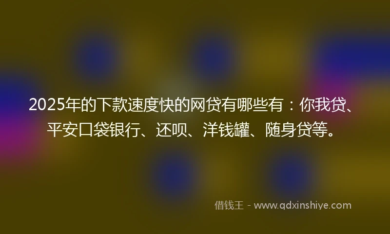 2025年的下款速度快的网贷有哪些有：你我贷、平安口袋银行、还呗、洋钱罐、随身贷等。