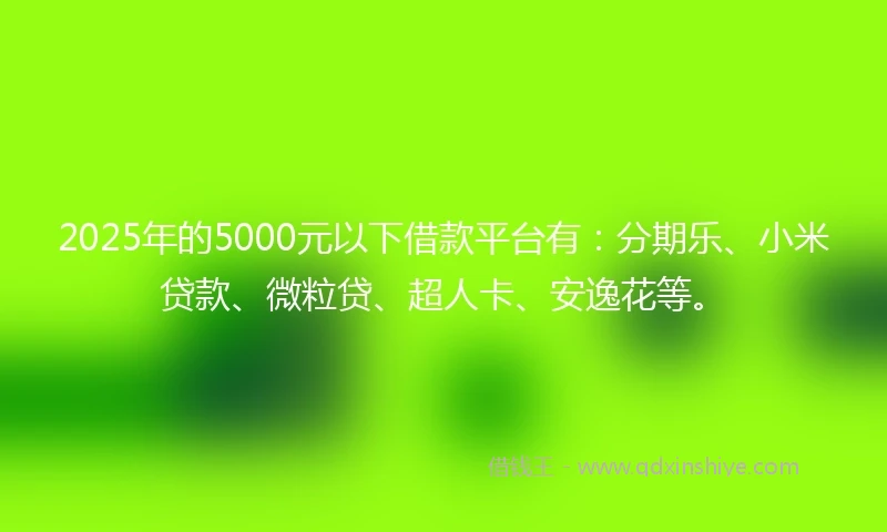 2025年的5000元以下借款平台有：分期乐、小米贷款、微粒贷、超人卡、安逸花等。