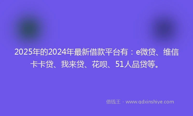 2025年的2024年最新借款平台有：e微贷、维信卡卡贷、我来贷、花呗、51人品贷等。