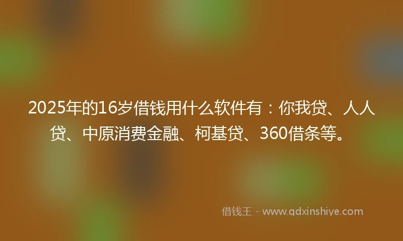 2025年的16岁借钱用什么软件有：你我贷、人人贷、中原消费金融、柯基贷、360借条等。