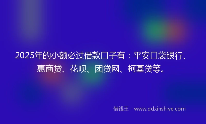 2025年的小额必过借款口子有：平安口袋银行、惠商贷、花呗、团贷网、柯基贷等。