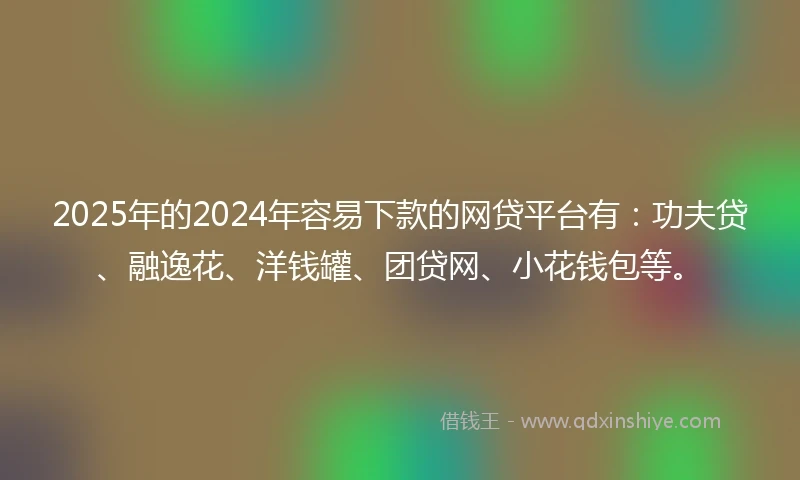 2025年的2024年容易下款的网贷平台有：功夫贷、融逸花、洋钱罐、团贷网、小花钱包等。