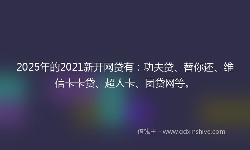 2025年的2021新开网贷有：功夫贷、替你还、维信卡卡贷、超人卡、团贷网等。