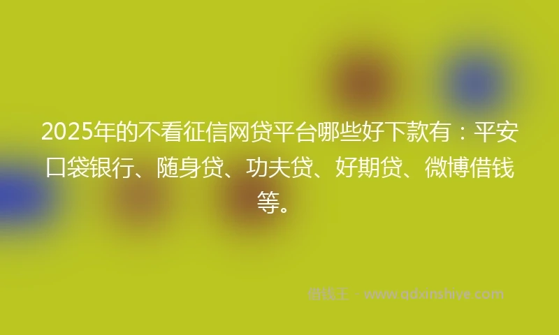 2025年的不看征信网贷平台哪些好下款有：平安口袋银行、随身贷、功夫贷、好期贷、微博借钱等。