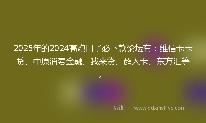 2025年的2024高炮口子必下款论坛有：维信卡卡贷、中原消费金融、我来贷、超人卡、东方汇等。