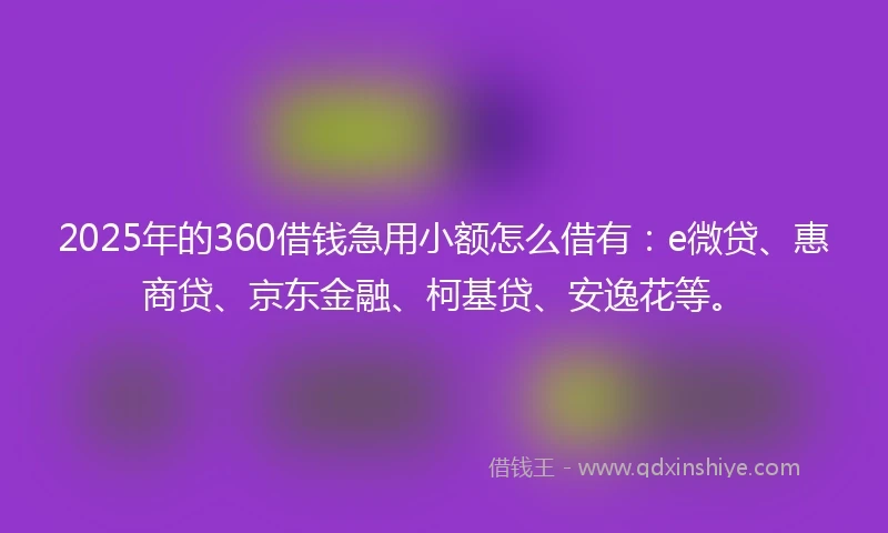 2025年的360借钱急用小额怎么借有：e微贷、惠商贷、京东金融、柯基贷、安逸花等。