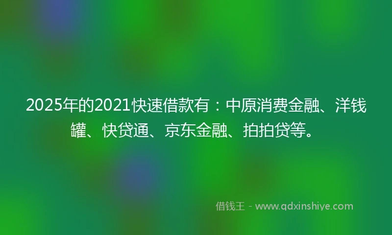 2025年的2021快速借款有：中原消费金融、洋钱罐、快贷通、京东金融、拍拍贷等。