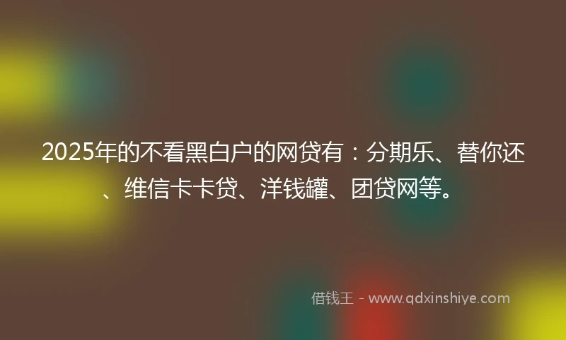 2025年的不看黑白户的网贷有：分期乐、替你还、维信卡卡贷、洋钱罐、团贷网等。