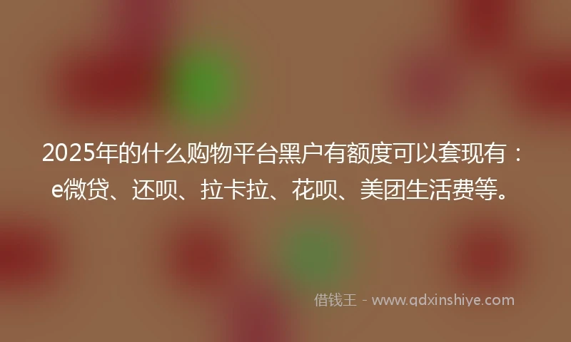 2025年的什么购物平台黑户有额度可以套现有：e微贷、还呗、拉卡拉、花呗、美团生活费等。