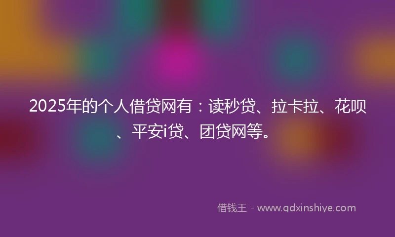 2025年的个人借贷网有：读秒贷、拉卡拉、花呗、平安i贷、团贷网等。