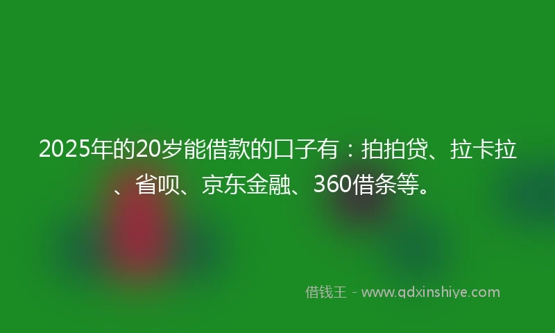 2025年的20岁能借款的口子有：拍拍贷、拉卡拉、省呗、京东金融、360借条等。