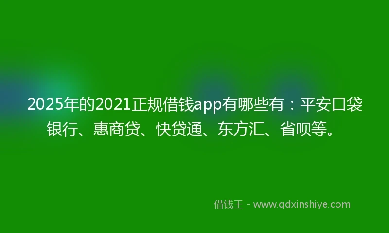 2025年的2021正规借钱app有哪些有：平安口袋银行、惠商贷、快贷通、东方汇、省呗等。