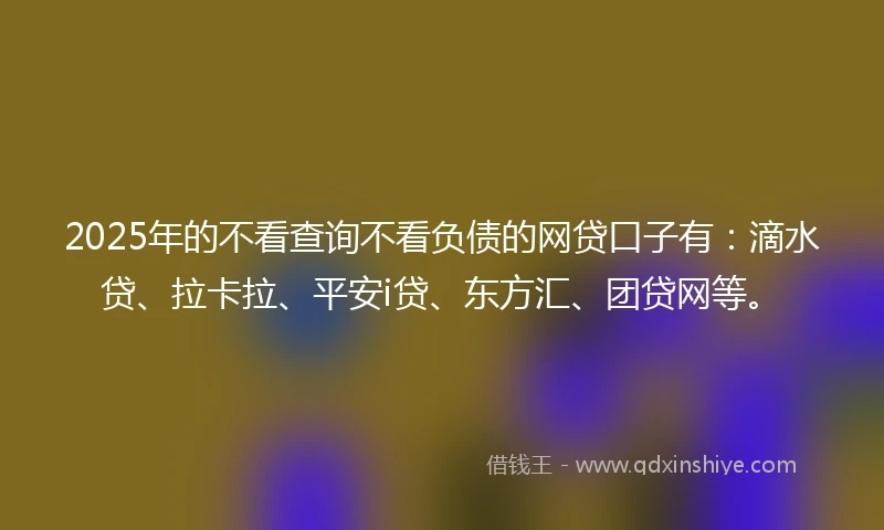 2025年的不看查询不看负债的网贷口子有：滴水贷、拉卡拉、平安i贷、东方汇、团贷网等。