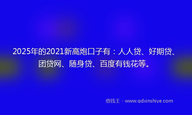 2025年的2021新高炮口子有：人人贷、好期贷、团贷网、随身贷、百度有钱花等。