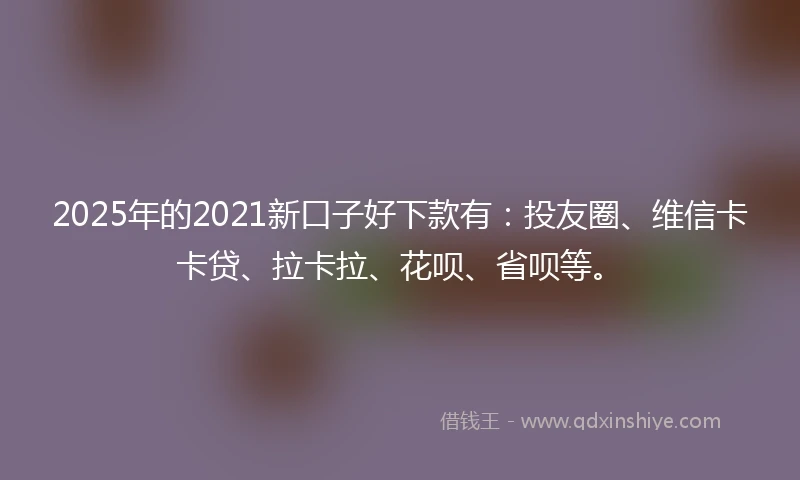 2025年的2021新口子好下款有:投友圈、维信卡卡贷、拉卡拉、花呗、省呗等。