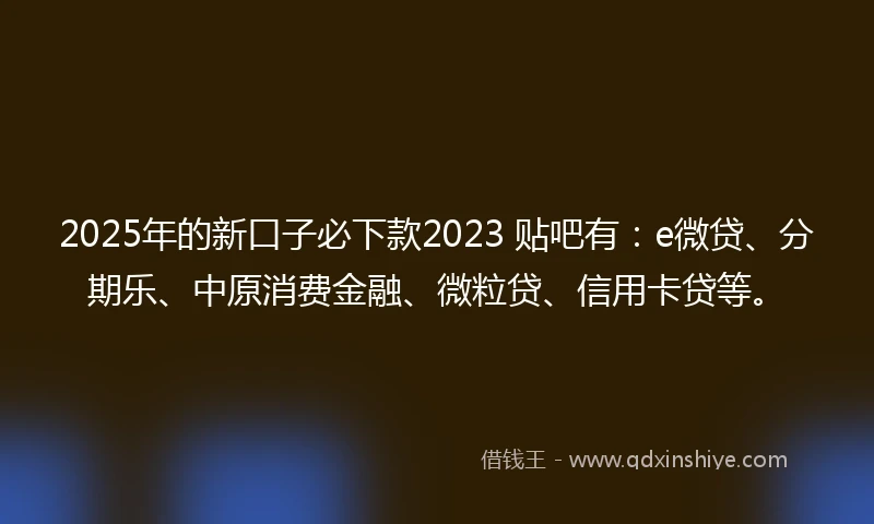 2025年的新口子必下款2023 贴吧有：e微贷、分期乐、中原消费金融、微粒贷、信用卡贷等。