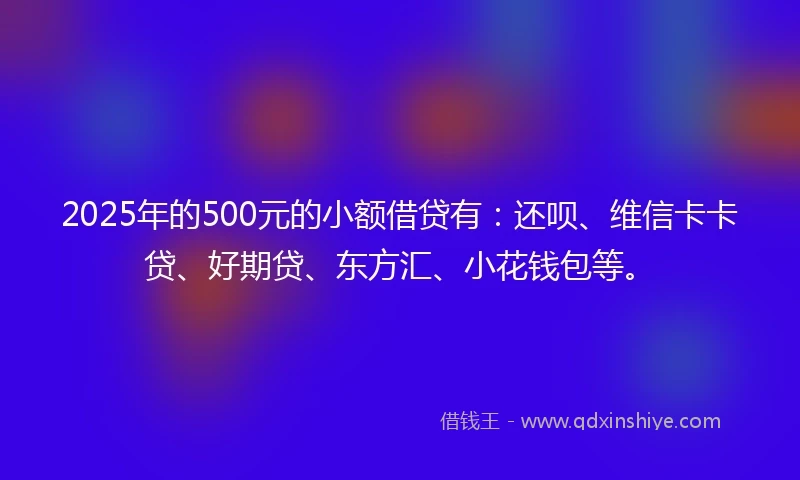 2025年的500元的小额借贷有：还呗、维信卡卡贷、好期贷、东方汇、小花钱包等。