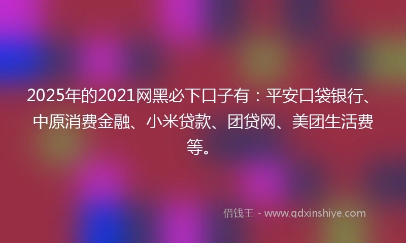 2025年的2021网黑必下口子有：平安口袋银行、中原消费金融、小米贷款、团贷网、美团生活费等。