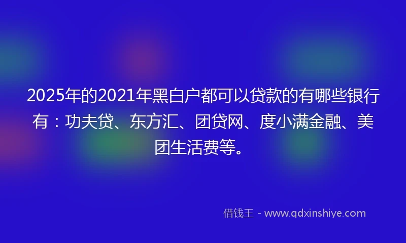 2025年的2021年黑白户都可以贷款的有哪些银行有：功夫贷、东方汇、团贷网、度小满金融、美团生活费等。
