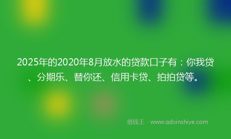 2025年的2020年8月放水的贷款口子有：你我贷、分期乐、替你还、信用卡贷、拍拍贷等。