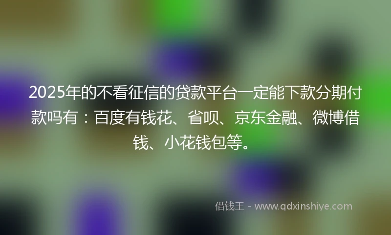 2025年的不看征信的贷款平台一定能下款分期付款吗有：百度有钱花、省呗、京东金融、微博借钱、小花钱包等。