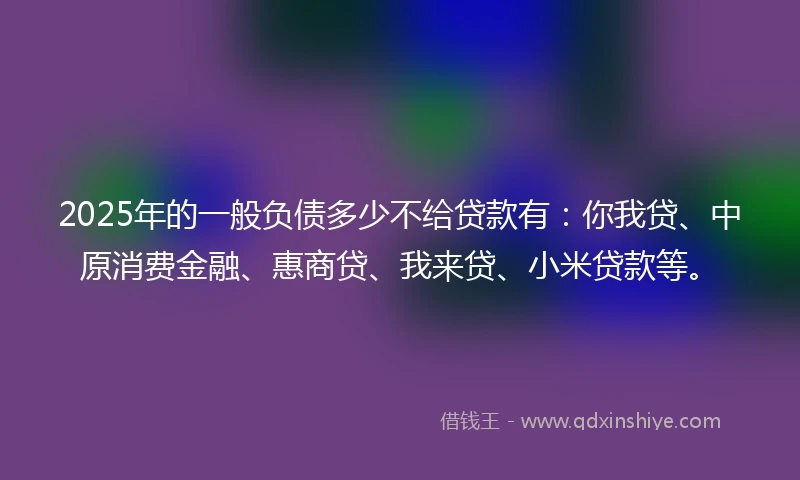 2025年的一般负债多少不给贷款有：你我贷、中原消费金融、惠商贷、我来贷、小米贷款等。