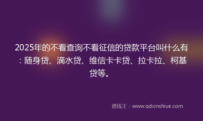 2025年的不看查询不看征信的贷款平台叫什么有：随身贷、滴水贷、维信卡卡贷、拉卡拉、柯基贷等。