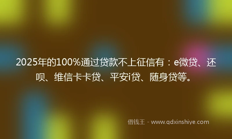 2025年的100%通过贷款不上征信有：e微贷、还呗、维信卡卡贷、平安i贷、随身贷等。