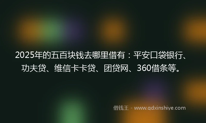 2025年的五百块钱去哪里借有：平安口袋银行、功夫贷、维信卡卡贷、团贷网、360借条等。