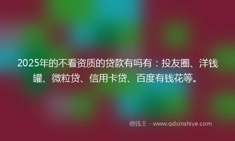 2025年的不看资质的贷款有吗有：投友圈、洋钱罐、微粒贷、信用卡贷、百度有钱花等。