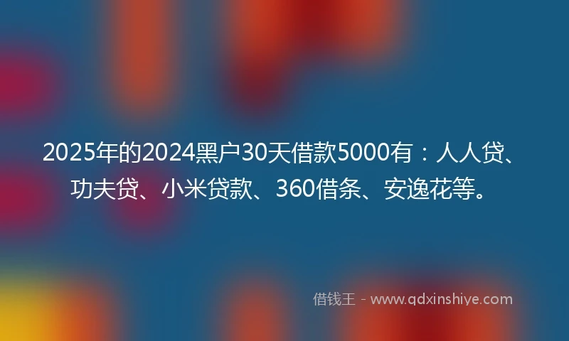 2025年的2024黑户30天借款5000有：人人贷、功夫贷、小米贷款、360借条、安逸花等。