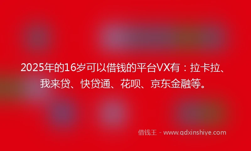 2025年的16岁可以借钱的平台VX有：拉卡拉、我来贷、快贷通、花呗、京东金融等。