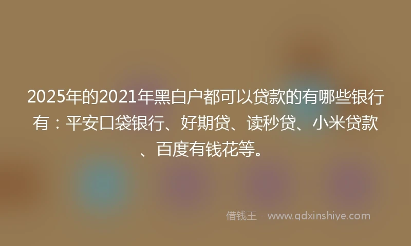 2025年的2021年黑白户都可以贷款的有哪些银行有：平安口袋银行、好期贷、读秒贷、小米贷款、百度有钱花等。