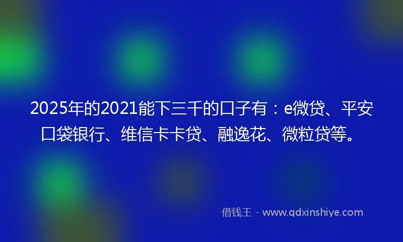 2025年的2021能下三千的口子有：e微贷、平安口袋银行、维信卡卡贷、融逸花、微粒贷等。