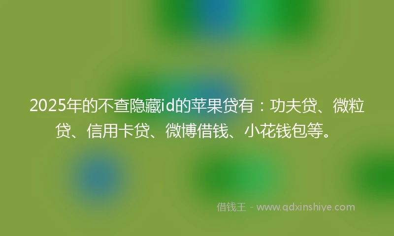 2025年的不查隐藏id的苹果贷有：功夫贷、微粒贷、信用卡贷、微博借钱、小花钱包等。