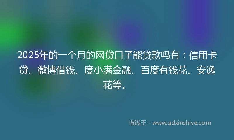 2025年的一个月的网贷口子能贷款吗有：信用卡贷、微博借钱、度小满金融、百度有钱花、安逸花等。