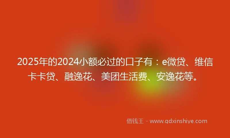 2025年的2024小额必过的口子有：e微贷、维信卡卡贷、融逸花、美团生活费、安逸花等。