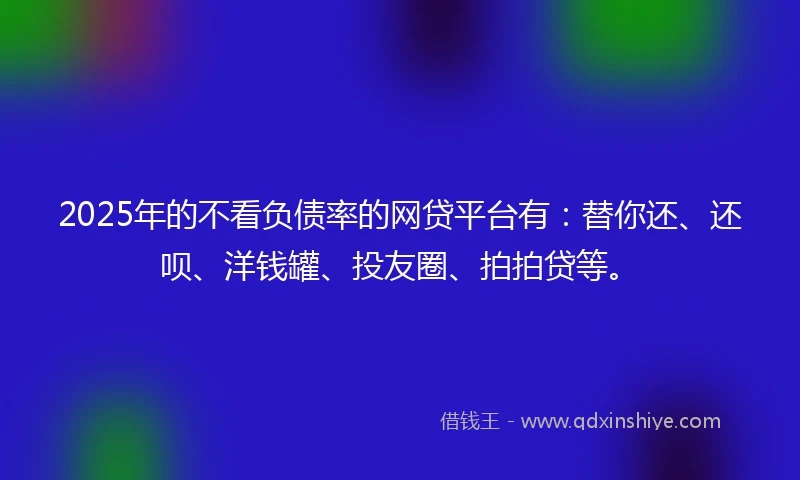 2025年的不看负债率的网贷平台有：替你还、还呗、洋钱罐、投友圈、拍拍贷等。