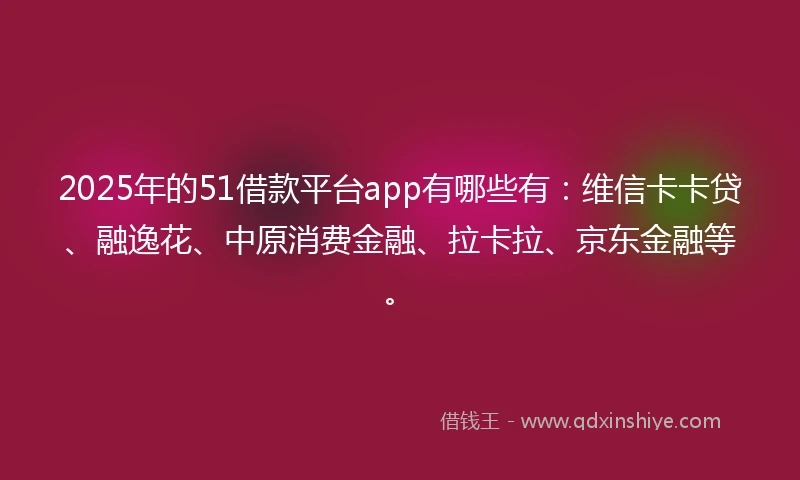 2025年的51借款平台app有哪些有：维信卡卡贷、融逸花、中原消费金融、拉卡拉、京东金融等。